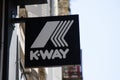 k-way logo brand and text sign on wall facade shop entrance in city