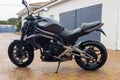 Kawasaki er6n motorcycle bike black petrol tank fuel motorbike Royalty Free Stock Photo