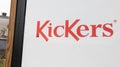 Kickers logo brand and text sign front of entrance shop footwear and clothing