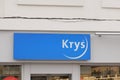 Krys optic logo and blue text sign front of optician shop medical glasses of store