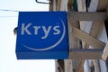 Krys optic logo text and brand medical sign on optic shop glasses of store medic