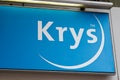 Krys optic logo text and brand sign on facade medical optician shop medic company