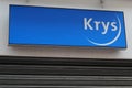 Krys sign brand and text logo of optic and optician shop glasses medical store company