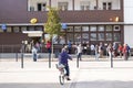 La poste bank and post in france people standing in line due to coronavirus pandemic