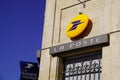 La poste building sign logo of French post office and bank la Banque postale