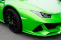 Bordeaux , Aquitaine / France - 11 18 2019 : Lamborghini Huracan evo car Performante front wheel black on green supercar