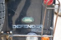 Land Rover defender 90 logo brand and text sign on classic vintage iconic British car Royalty Free Stock Photo