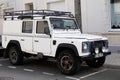 Land Rover Defender white car iconic British off road vehicle historical and vintage Royalty Free Stock Photo