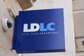 Ldlc logo and text sign shop with ldlc.com for computer electronic on retailer facade