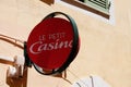 Le petit Casino shop text round brand and logo sign entrance facade small proximity