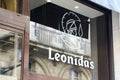 Leonidas logo and text sign front of Belgian shop Chocolates store of chocolate maker