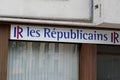 Les republicains logo and text sign LR office of center-right Gaullist conservative