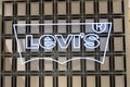 Levi`s Jeans frame logo brand and red sign text of fashion clothes levis store