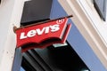 Levi`s red sign and text logo Levi Strauss levis American clothing company of denim