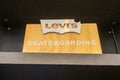 Levi`s skateboarding collection text brand sign and logo interior Jeans shop fashion