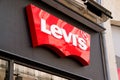 Bordeaux , Aquitaine / France - 09 18 2019 : Levi`s Store Logo window Levi Strauss levis American clothing company for denim jean