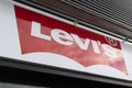 Levi`s text sign and brand logo front of Jeans shop fashion boutique of trendy levis