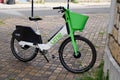 Lime bicycle app sign brand and text logo on rent bike e-Scooter rental electric