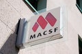Macsf logo red and text sign front of agency french health insurance company office