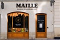 Maille shop facade with logo and sign on store wide variety of Dijon mustards