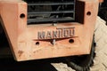 Manitou logo brand and text sign on old tractor rental forklift Handler industrial