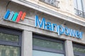 manpower sign brand and text logo on wall entrance facade of employment staffing