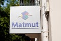 Matmut sign and text logo on store insurance Group French mutual office