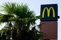Bordeaux , Aquitaine / France - 08 04 2020 : McDonald`s sign m yellow logo on Restaurant Exterior of McDonalds fastfood