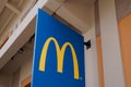 McDonalds logo brand and text m sign of global us chain of fast food american Royalty Free Stock Photo