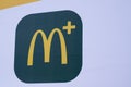 McDonalds logo m yellow sign brand of us global chain of fastfood restaurant american Royalty Free Stock Photo