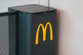 Mcdonalds sign text and logo brand in fast food mcdonald`s restaurant interior Royalty Free Stock Photo