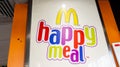 McDonalds us restaurant sign text and brand logo of happy meal American fast food Royalty Free Stock Photo