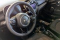 Mini car dashboard detail interior and modern steering wheels design of Cooper