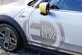 Mini Electric e logo brand and text sign on door side of ev car vehicle modern hybrid Royalty Free Stock Photo