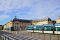 Modern city tramway electric on city center street of Bordeaux France