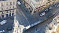 Bordeaux , Aquitaine / France - 11 19 2019 : Modern city tramway top aerial view town in Bordeaux france