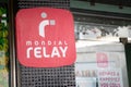 Mondial Relay sign brand and text logo store front of facade shop delivery parcel post