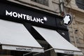 Mont blanc logo text and brand sign shop wall facade German manufacturer of writing