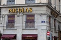 Nicolas logo brand and text sign facade wall shop of French wine alcohol retailer