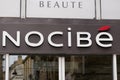 Nocibe logo brand french shop boutique of cosmetics perfume nocibÃÂ© sign text facade Royalty Free Stock Photo