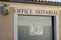 Notaire french office notarial entrance windows sign text and logo notary agency in