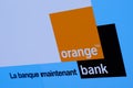 Bordeaux , Aquitaine / France - 11 07 2019 : orange bank logo french atm cash machine sign office store