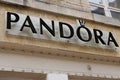 Bordeaux , Aquitaine / France - 05 12 2020 : Pandora logo jewellery sign shop window international Danish store manufacturer brand