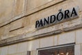 Pandora sign text store and logo brand shop on facade boutique entrance jewellery