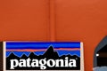 Patagonia logo brand and sign text above the entrance to the store