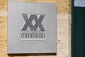 Patrimoine du XXe siecle logo and sign in french for old ancient Historic Monument from
