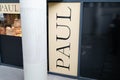 Paul text sign brand and logo on facade of french bakery pastry