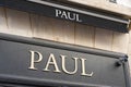 Paul text sign and logo front of french bakery shop and fast food restaurant takeaway Royalty Free Stock Photo