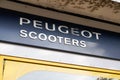 Peugeot scooters motocycles text and logo brand of motorbike scooter french dealership