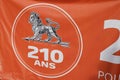 Peugeot sign flag on car dealership logo lion vintage retro for year anniversary 210